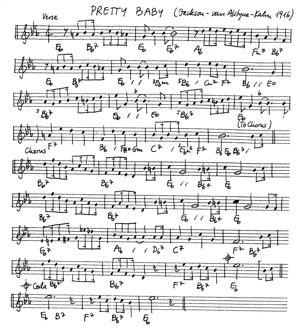 pretty baby free jazz leadsheet - Courtesy of the Jungle Jazz Band